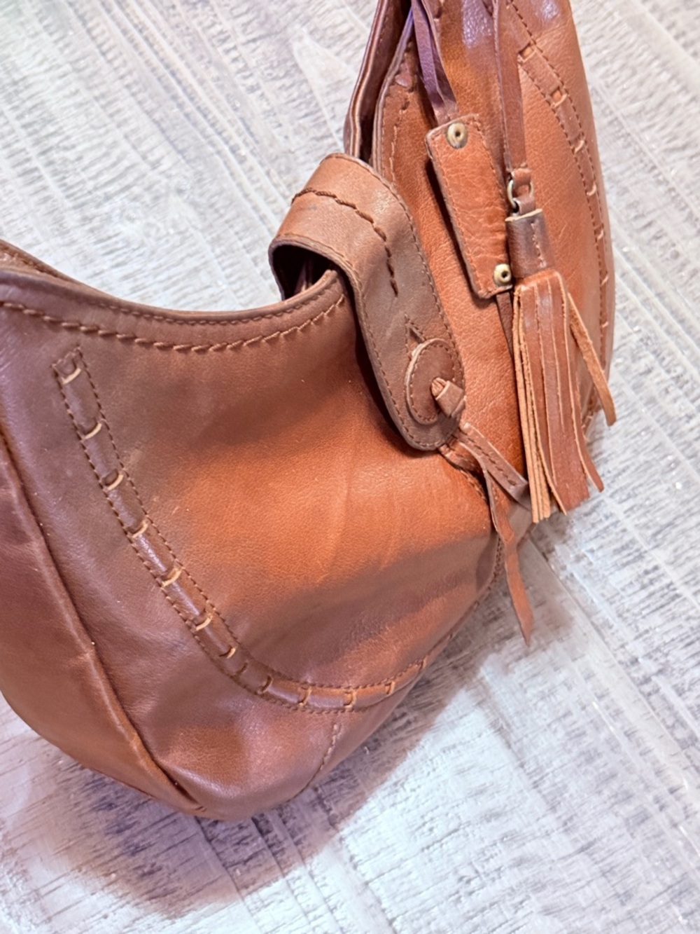 Leather Shoulder Bag in Brown by Dina True - Picture 6 of 13